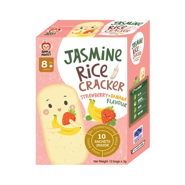 APPLE MONKEY 愛啵寶寶 茉莉香米餅-草莓香蕉餅30g(8m+適用)