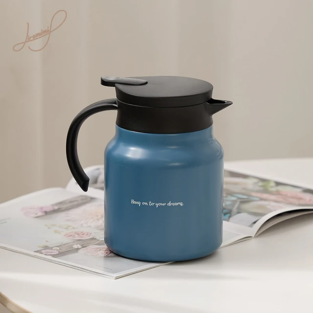 Hiromimi 不鏽鋼內瓷真空保溫保冷壺1000ml-青石灰藍