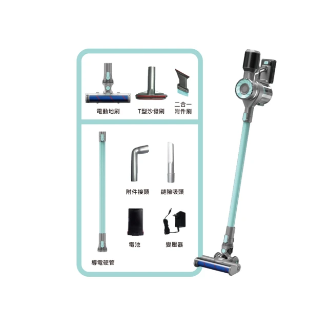 HERAN 禾聯 20000Pa無線手持吸塵器HVC-23E6B-(蒂芬妮綠)