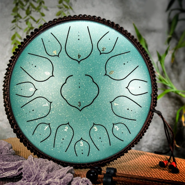 美佳音樂 14吋15音D調 全新碳鋼/加厚鼓體 空明鼓 空靈鼓-星斑綠