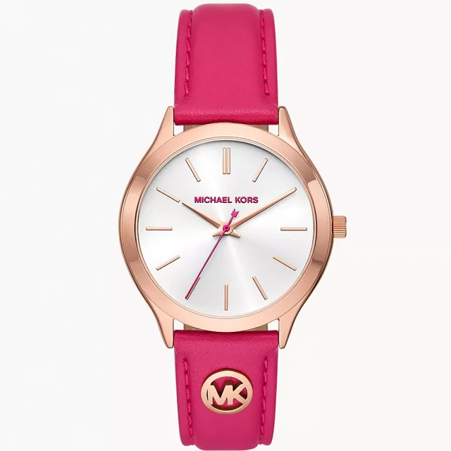 Michael Kors Slim Runway 桃紅色皮革手錶 (MK7469)