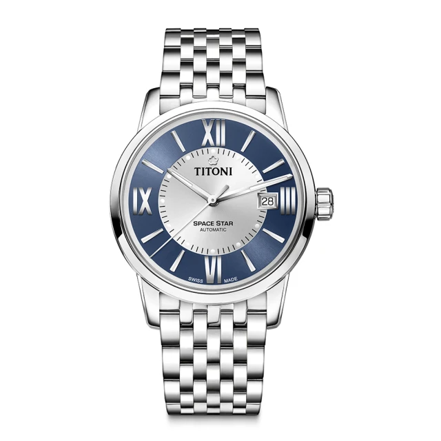 TITONI 梅花錶 SPACE STAR 天星系列 藍銀雙色錶盤不鏽鋼鍊帶 (83538 S-580)