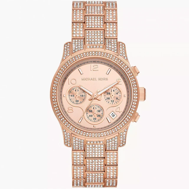 Michael Kors Runway 玫瑰金晶鑽三眼女錶 (MK7481)