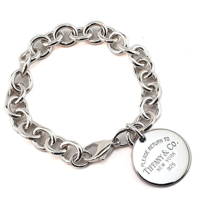 Tiffany&Co. 925純銀-RTT 刻字圓牌吊飾圈型手鍊