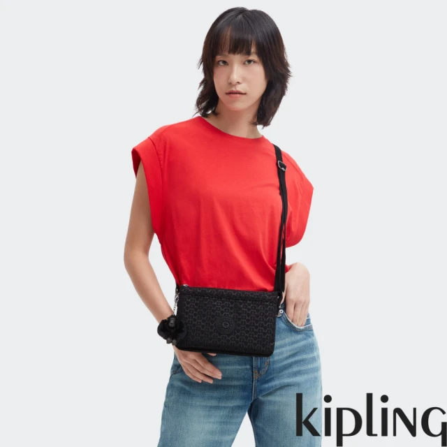 KIPLING『千層包』經典黑菱格紋印花單肩隨身斜背包-RIRI