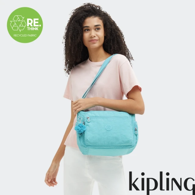 KIPLING『牛角包』質感湖水綠多袋實用側背包-GABBIE