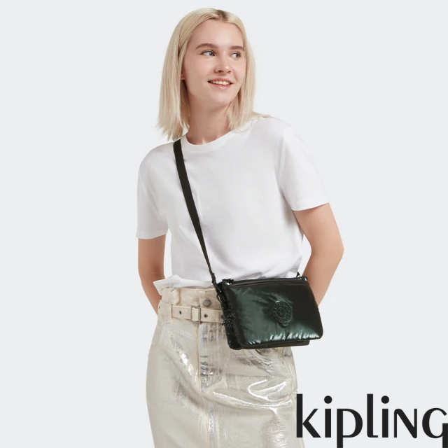 KIPLING『千層包』光澤暗松木綠單肩隨身斜背包-RIRI