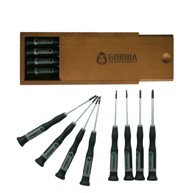 GORILLA-精密螺絲起子木盒組(8pcs標準精密螺絲起子組)