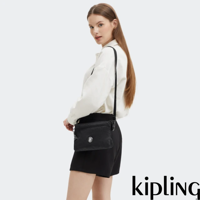 KIPLING『千層包』經典深黑提花單肩隨身斜背包-RIRI