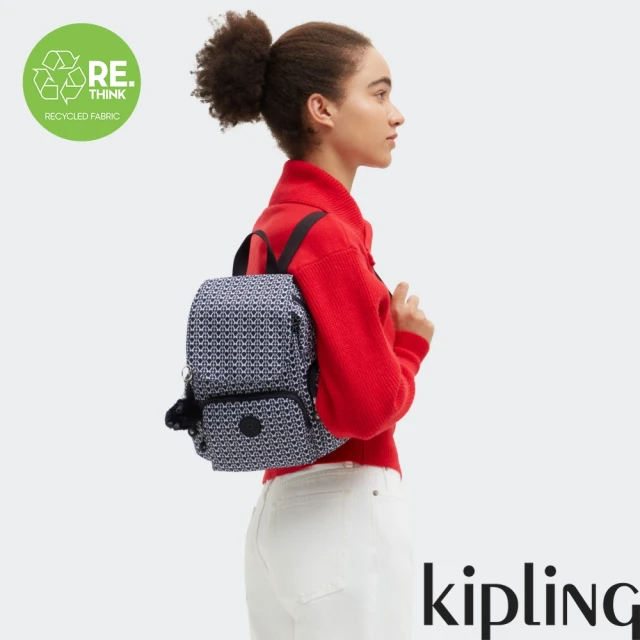 KIPLING『猴子包』經典老花掀蓋拉鍊後背包-CITY ZIP MINI