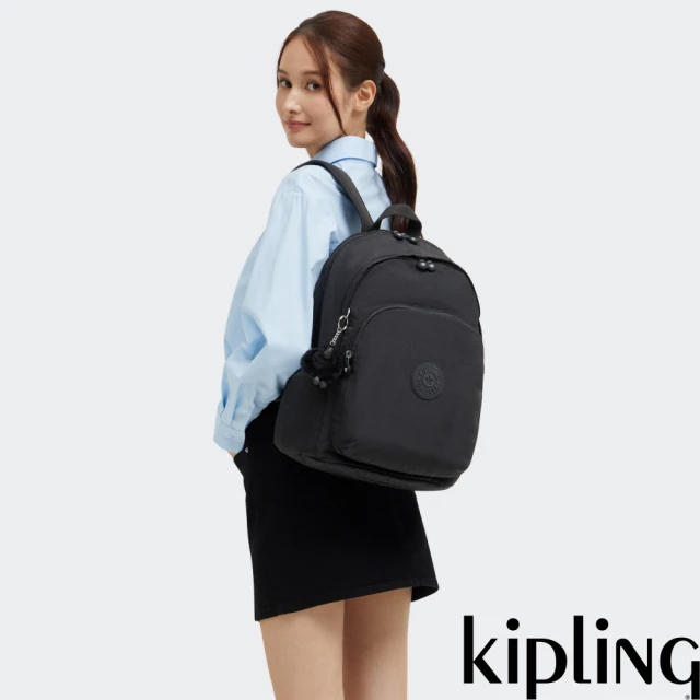 KIPLING 午夜星空黑時尚拉鍊大開口後背包-DELIA M