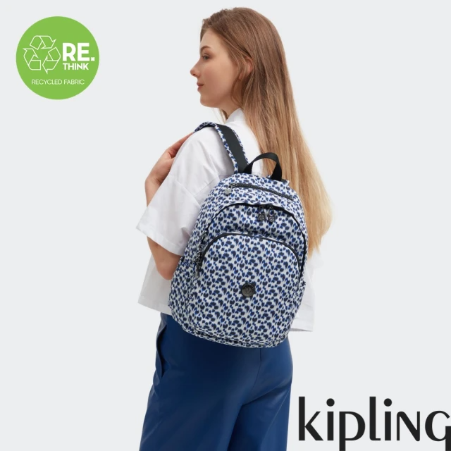 KIPLING 豹紋印花上方拉鍊後背包-DELIA