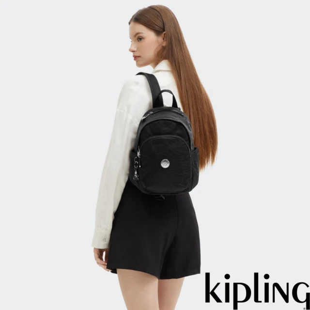 KIPLING 經典深黑提花拉鍊式小巧收納後背包-DELIA MINI