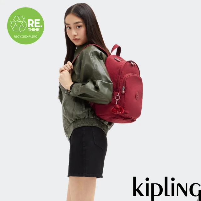 KIPLING 時尚紅上方拉鍊後背包-DELIA