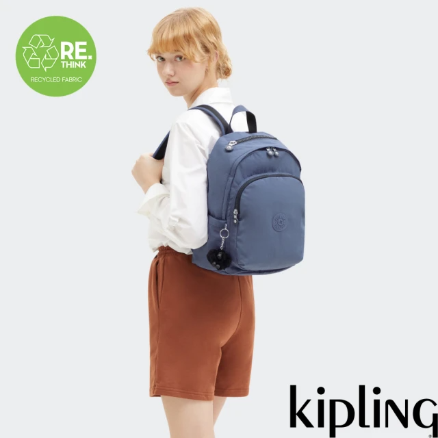KIPLING 簡約霧灰藍上方拉鍊後背包-DELIA