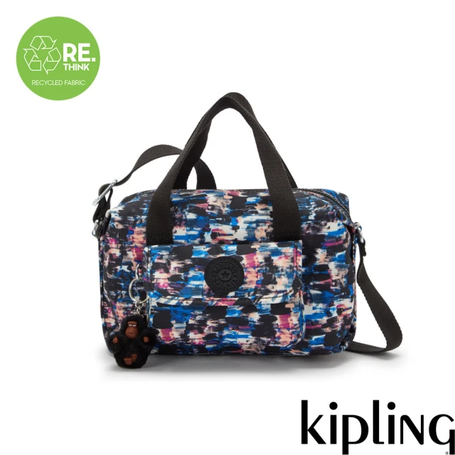 KIPLING 黑底印花波士頓手提斜背兩用包-BRYNNE