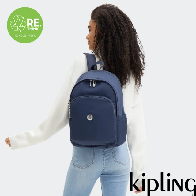 KIPLING 經典藍時尚拉鍊大開口後背包-DELIA M