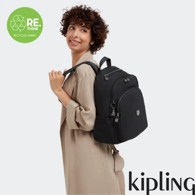 KIPLING 經典百搭黑上方拉鍊後背包-DELIA