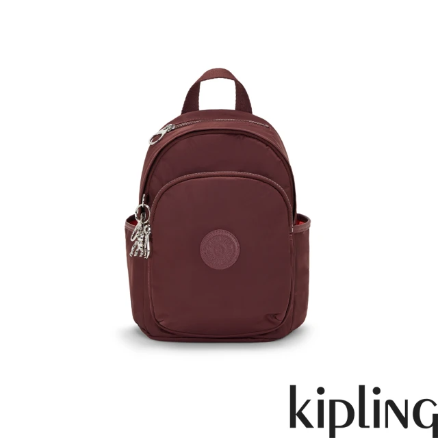 KIPLING 熱葡萄酒紅拉鍊式小巧收納後背包-DELIA MINI