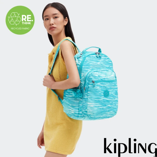 KIPLING 湖水綠水波紋印花機能手提後背包-SEOU
