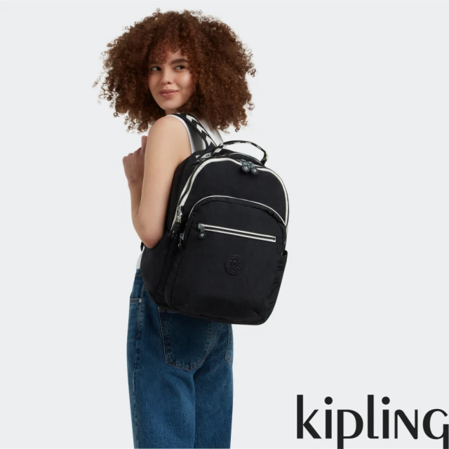 KIPLING 黑色人字纹拼接機能手提後背包-SEOUL
