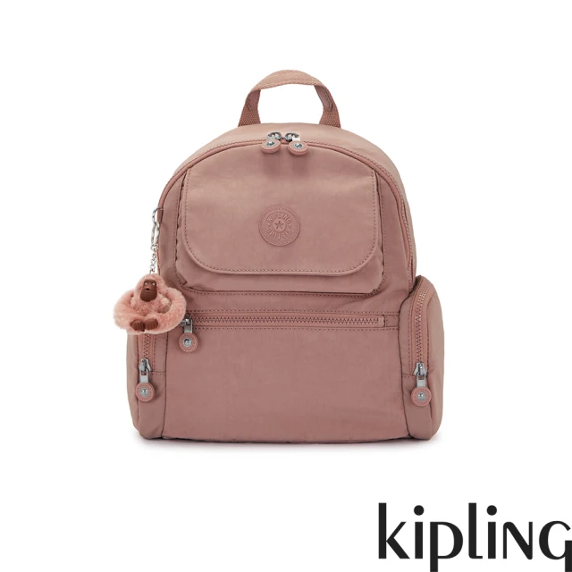 KIPLING 乾燥藕粉色多口袋拉鍊後背包-MATTA