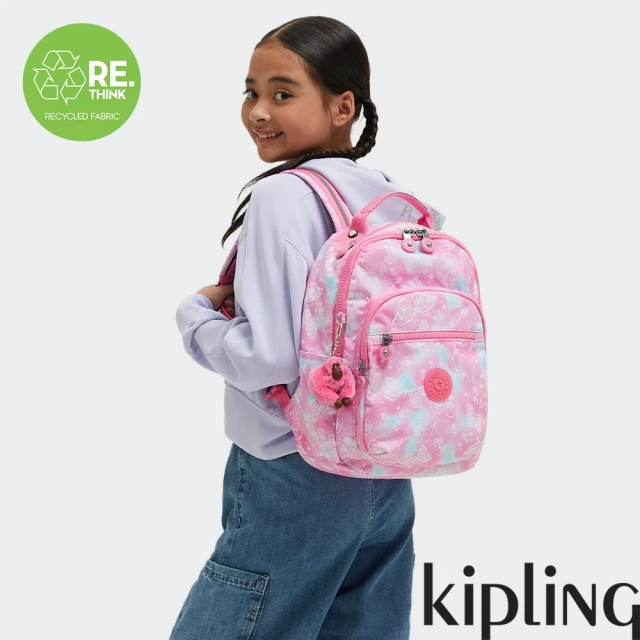 KIPLING 夢幻粉蝶印花機能手提後背包-SEOUL S