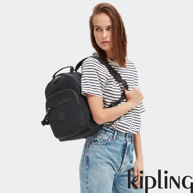 KIPLING 經典深黑色機能手提後背包-SEOUL S