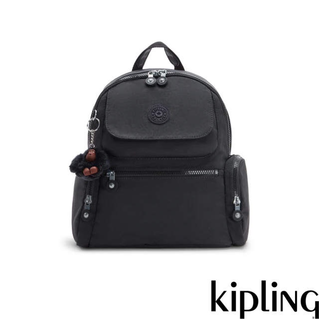 KIPLING 率性曜石黑多口袋拉鍊後背包-MATTA