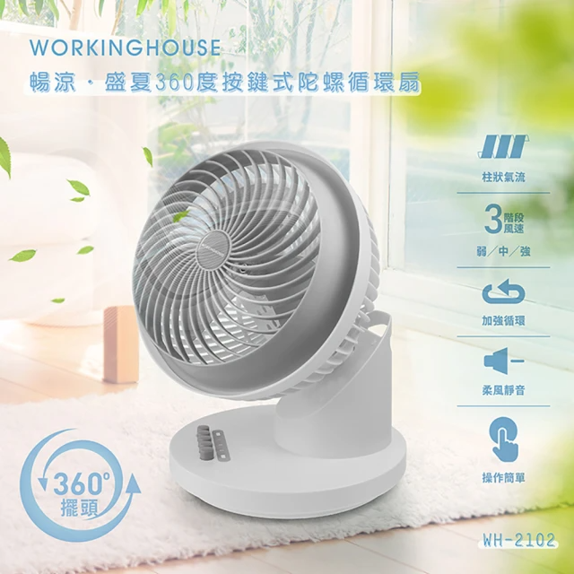 WORKINGHOUSE 暢涼•盛夏360度按鍵式陀螺循環扇（WH-2102）
