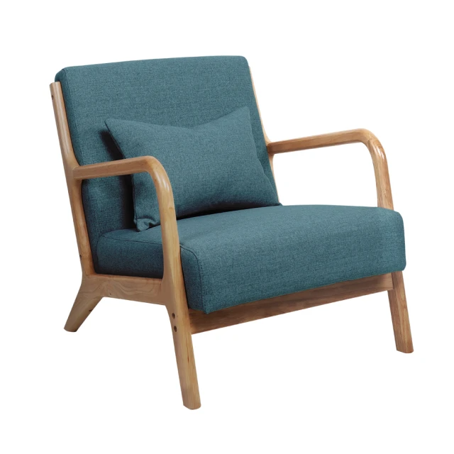 Hampton-富野實木布面單人沙發/附贈抱枕(藍綠色)