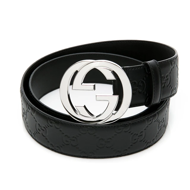 GUCCI  經典雙G 銀LOGO 壓紋皮帶85cm(411924/寬4CM)