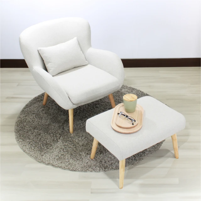 巧屋家居-單人休閒椅/附抱枕腳凳(科技布-燕麥米)