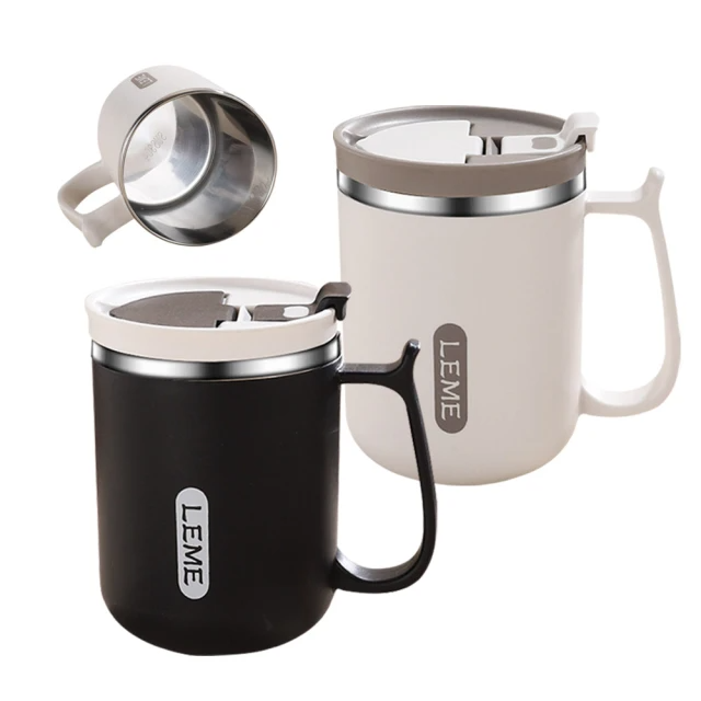 304不鏽鋼帶蓋馬克杯  500ML(黑、白)