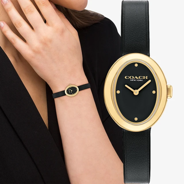 COACH Sammy CC Logo 橢圓形女錶-22mm黑金色 (CO14504421)
