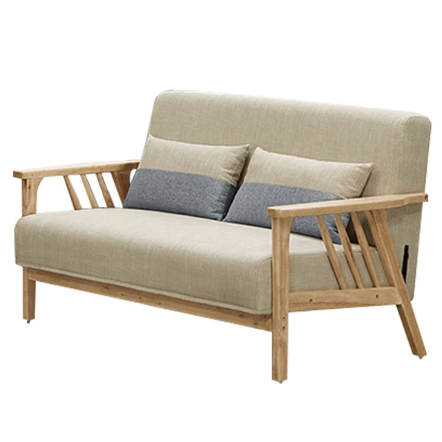 文創集-淺灰亞麻布實木二人座沙發椅