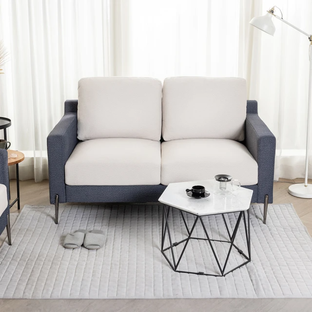 H&D-貝南深藍米杏拚色雙人沙發