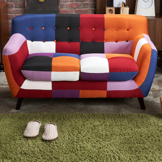 H&D- Abel混色拼布亮彩獨立筒雙人布沙發