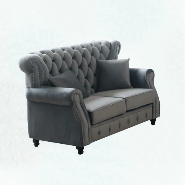 文創集-伯特法式灰輕柔絨布二人座沙發椅