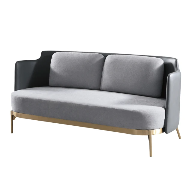 文創集-時尚雙色皮革亞麻布二人座沙發椅