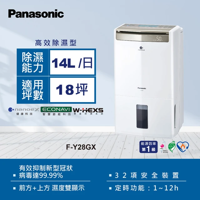 Panasonic 國際牌 一級能效智慧節能清淨除濕機 (F-Y28GX)