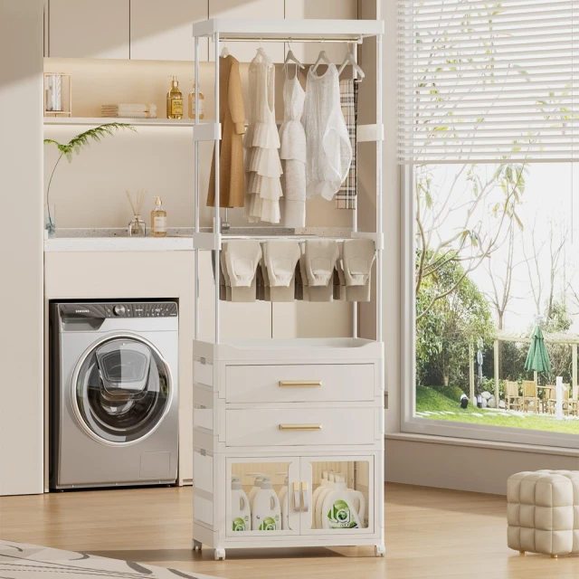 多功能附輪置物收納衣帽架