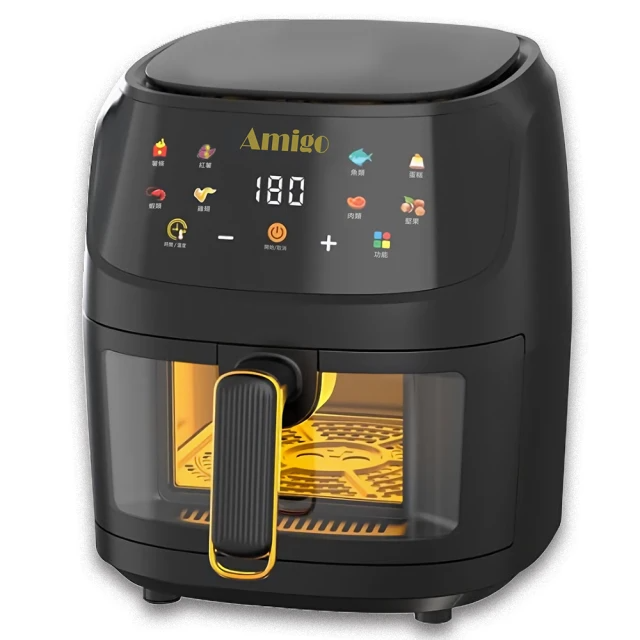 Amigo 5L大液晶面板 透明炸籃 萬用料理氣炸鍋-黑色（WK-890）