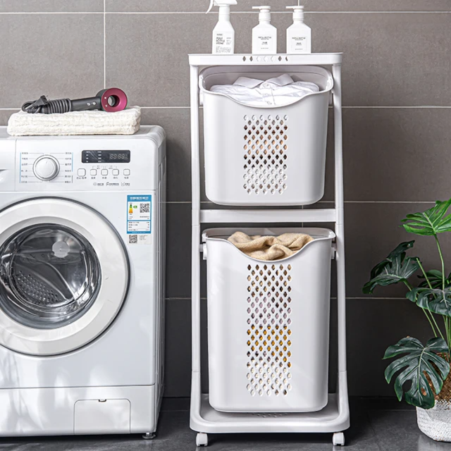 Mr.Box 升級加大款-無印風雙向二層髒衣分類收納籃-附輪(特大籃+大籃)