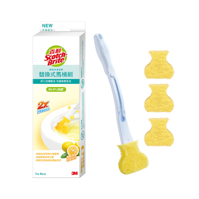 3M 百利替換式馬桶刷-刷頭含清潔劑 (1柄4刷頭 香檸香氛 )