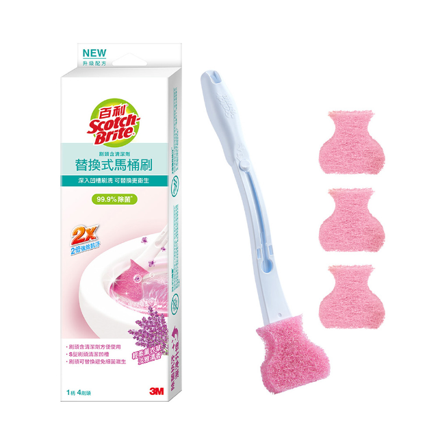 3M 百利替換式馬桶刷-刷頭含清潔劑 (1柄4刷頭 薰衣草香氛 )