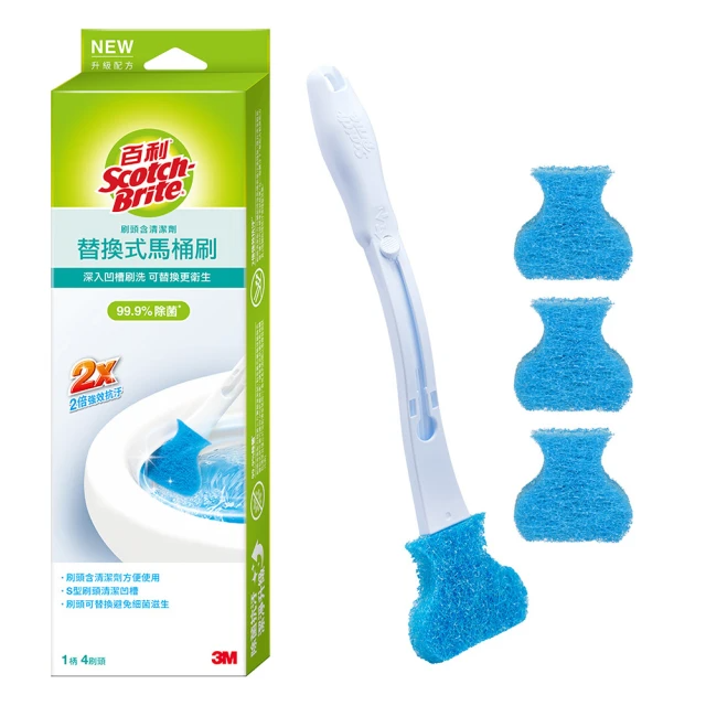 3M 百利替換式馬桶刷-刷頭含清潔劑 (1柄4刷頭 無香 )