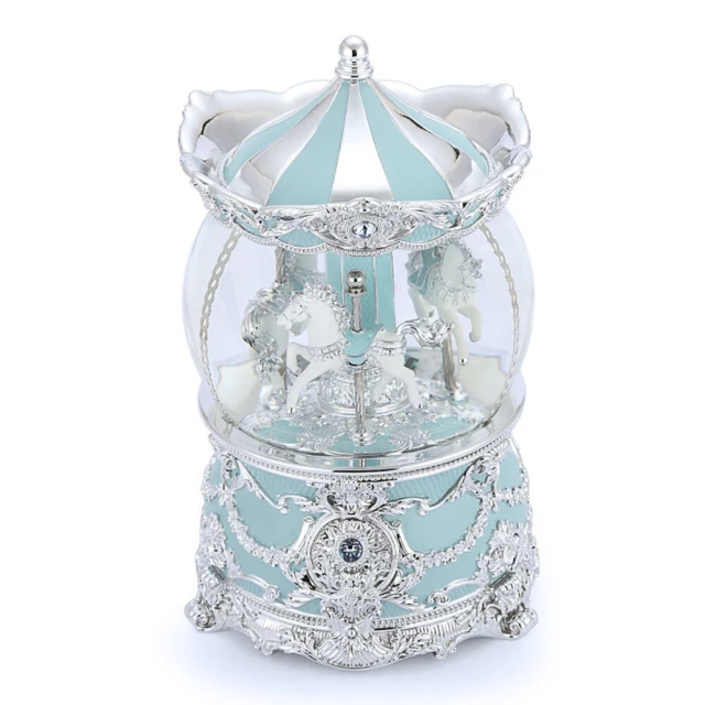 JARLL 讚爾藝術-旋轉木馬水晶球音樂盒( 蒂芬妮藍)