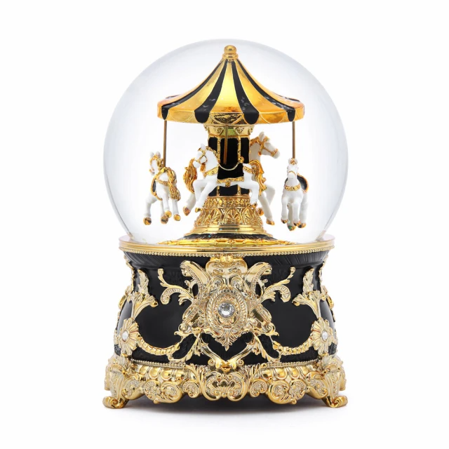 JARLL 讚爾藝術-旋轉木馬水晶球音樂盒(騎士黑金)