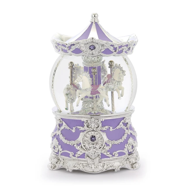 JARLL 讚爾藝術-傘蓋旋轉木馬水晶球音樂盒(薰衣紫)